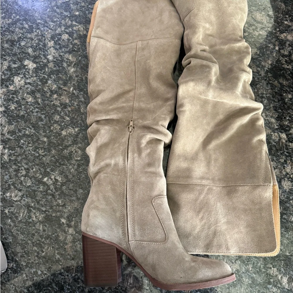 CROWN VINTAGE Gio fog brown Suede Leather Over the Knee Tall Boots - Size 8 / 39